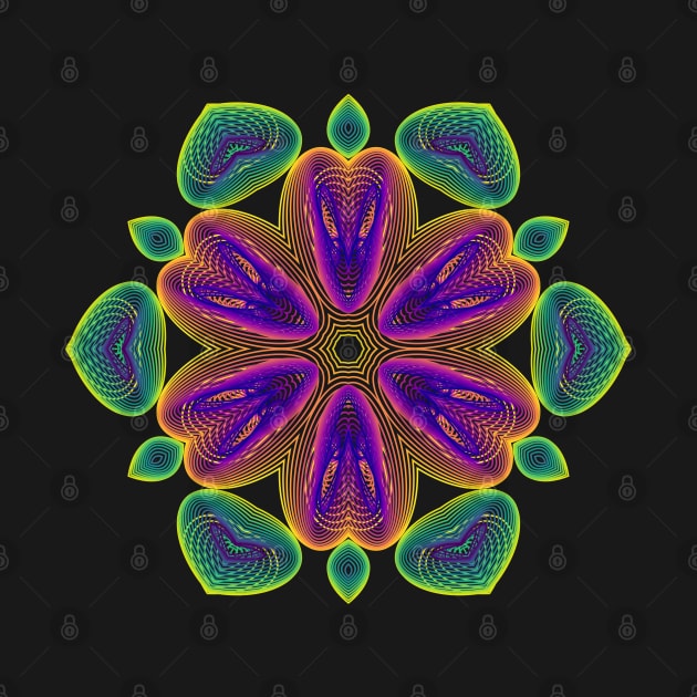 Lotus Kaleidoscope | Harmonograph Green Yellow Purple Black by aRtVerse