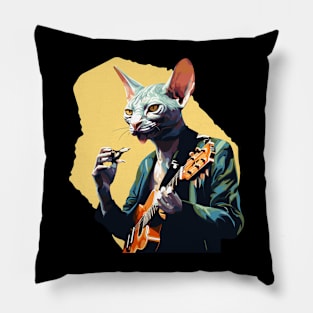 Sphynx Cat Playing Guitar Pillow