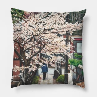 Passing by Cherry Blossoms Pillow