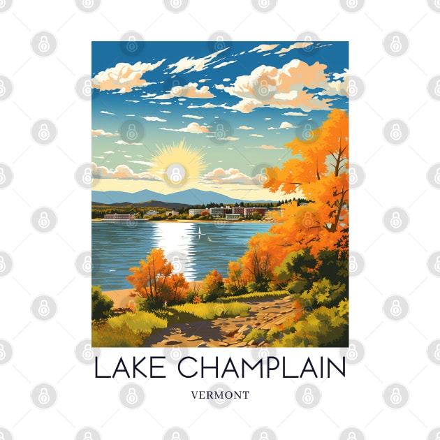 A Pop Art Travel Print of Lake Champlain - Vermont - US by Studio Red Koala