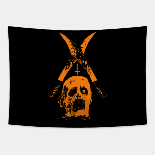 Severed head and two machetes (orange version) Tapestry