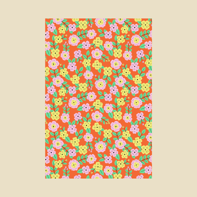 Happy impatiens flower botanical pattern in orange by Natalisa