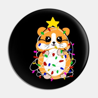 Hamster in Christmas lights and star Pin