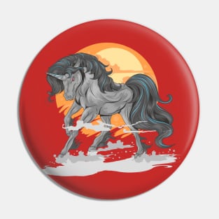 horse black unicorn with sun background Pin