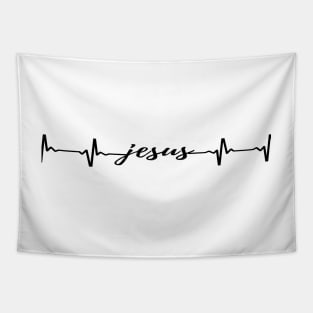 Jesus Name Text Heartbeat Pulse Graphic Tapestry