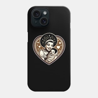 African mother. Vintage motherhood heart t-shirt, Retro Mom and baby love graphic tee, Unique mother's day gift Phone Case