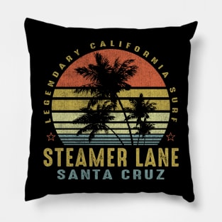 Steamer Lane Retro Palm Sunset - Beach Gift Pillow