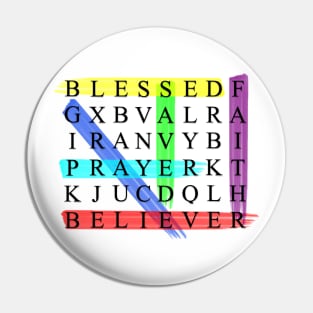 Blessed, Saved, Believer - Colorful Crossword Puzzle Pin