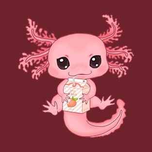 Cute Kawaii Axolotl Drinking Peach Milk T-Shirt