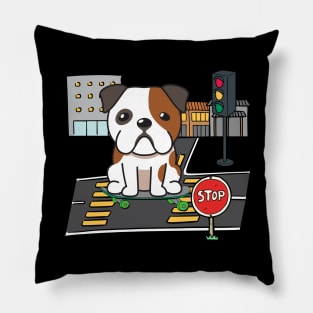 Funny bulldog is on a skateboard Pillow