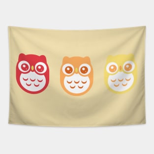 Red Orange Yellow Baby Owls Tapestry