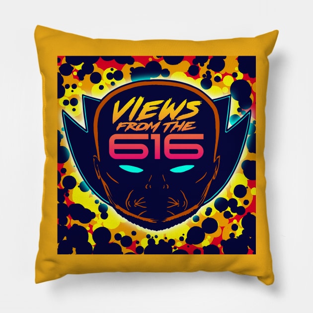 Front & Back The Orange & Blue Views From The 616 Logo Pillow by ForAllNerds