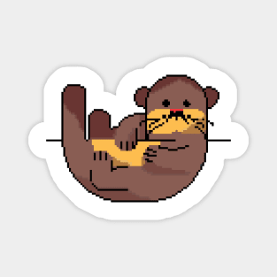 Riverside Explorer: Pixel Art Otter Design for Fashionable Attire Magnet