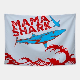 mama shark in red jumping waves Tapestry