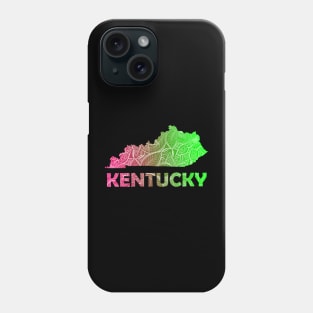 Colorful mandala art map of Kentucky with text in pink and green Phone Case