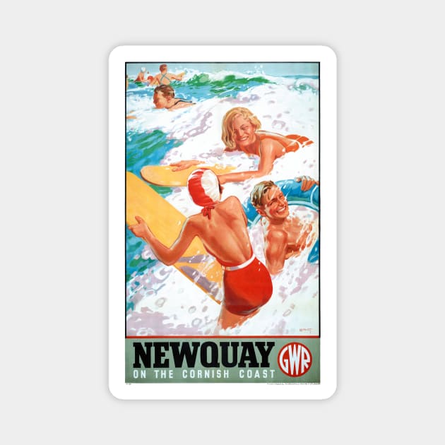 Vintage Travel Poster England Newquay Magnet by vintagetreasure