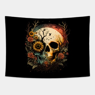 Skull and Flowers #6 Tapestry