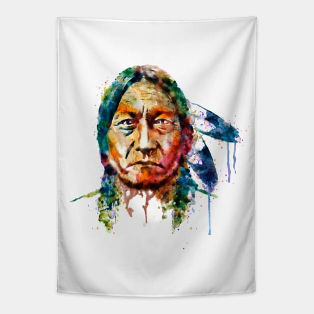 Sitting Bull watercolor painting Tapestry by Marian Voicu