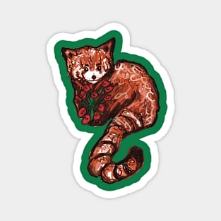 Red panda holding roses Magnet