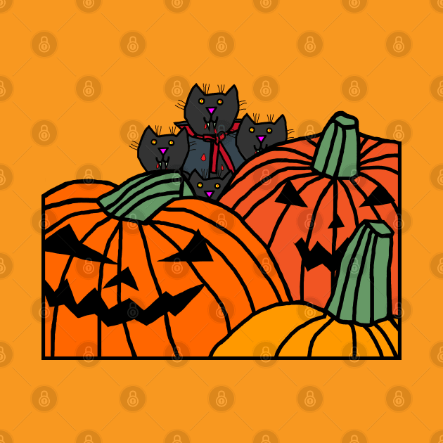 Vampire Cats and Halloween Horror Pumpkins by ellenhenryart