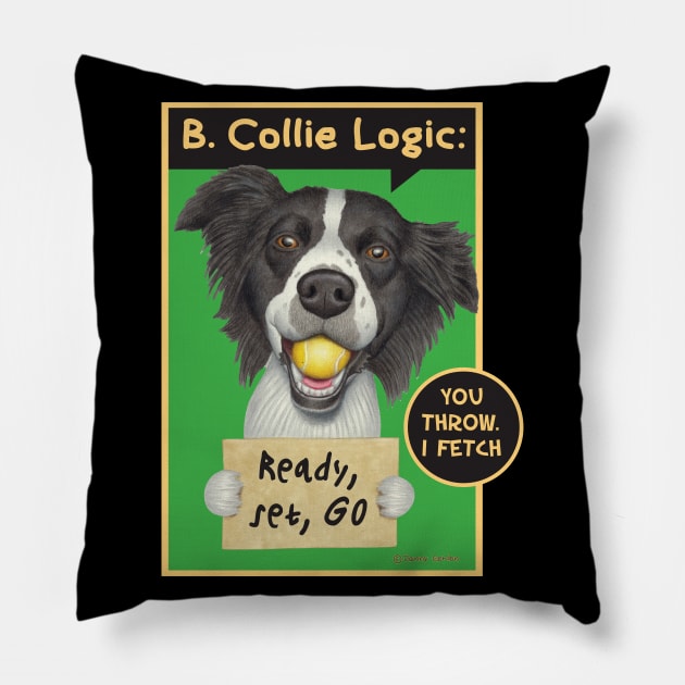 Best Border collie Dog with tennis ball on Border Collie with Tennis Ball tee Pillow by Danny Gordon Art