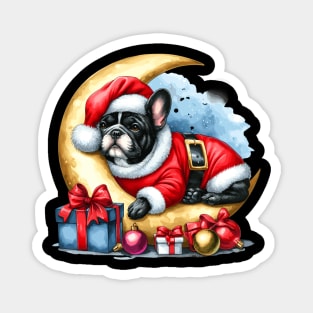 French Bulldog On The Moon Christmas Magnet