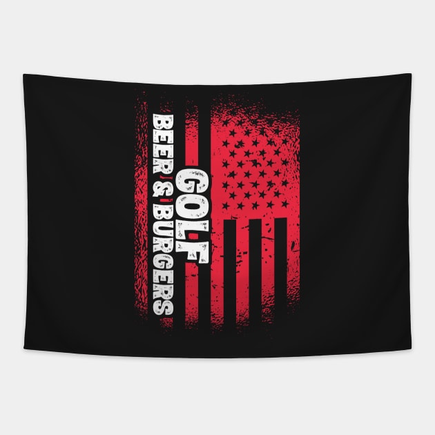 Golf Beer And Burgers - US Flag design Tapestry by theodoros20