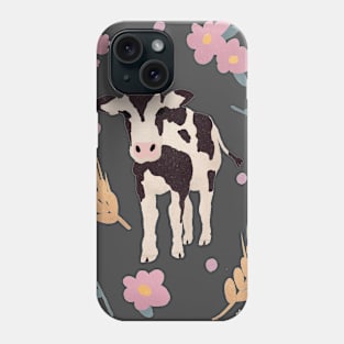 Cow Portrait with Wheat and Flowers Phone Case