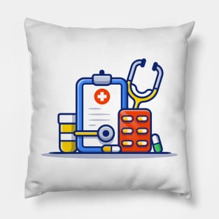 Clipboard, Stethoscope, Jar And Pills Strip Pillow