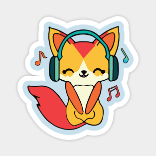 Happy fox with headphones Magnet