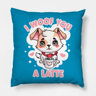 Woof You a Latte: Cute Puppy with Coffee Mug Pillow