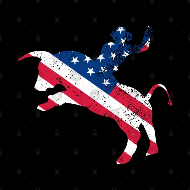 Bull Rider with American Flag overlay by Gold Wings Tees