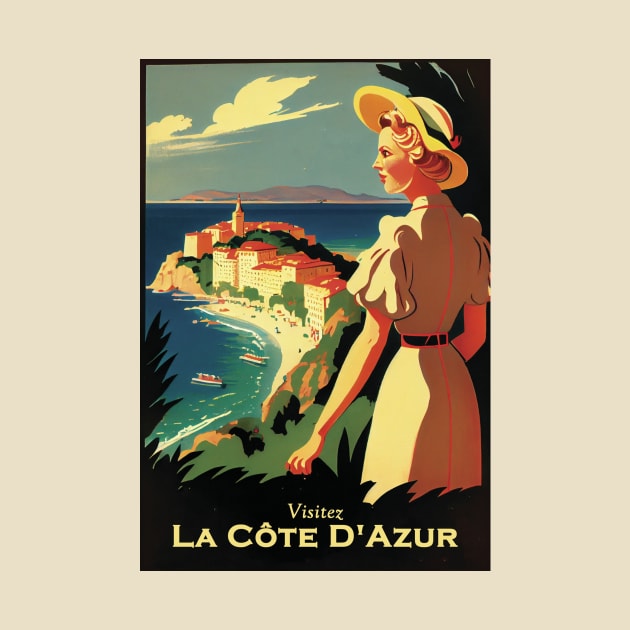 Cote D'Azur Vintage Travel Poster by GreenMary Design