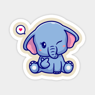 Cute Elephant With Love Sign Hand Cartoon Magnet