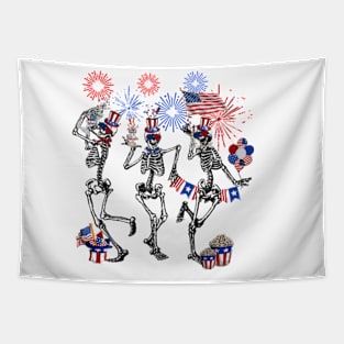 4th of July Skellies, Dancing Skeleton, American Flag, Red White Blue Tapestry