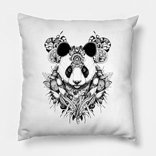 Panda Bear Wild Animal Nature Illustration Art Tattoo Pillow