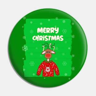 MERRY Christmas Ugly Reindeer Sweater Pin