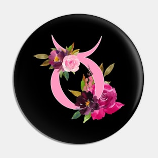 Taurus Horoscope Zodiac Pink Flower Design Pin