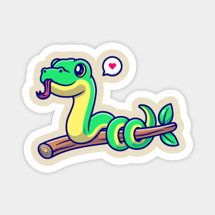 Cute Snake On Branch Cartoon Magnet