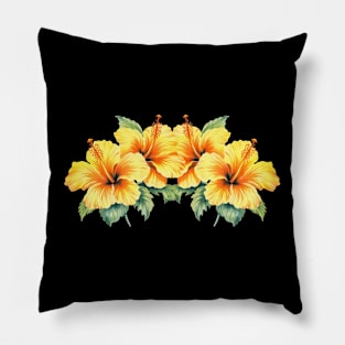 Yellow Hibiscus Flowers Tropical Pillow