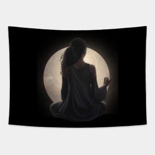 Girl Meditating Beneath the Night Sky Tapestry