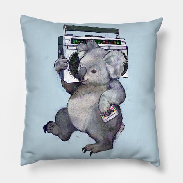 Boombox Koala Pillow by LauraGraves