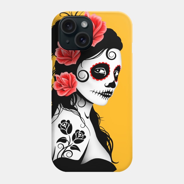 Red Day of the Dead Sugar Skull Girl Phone Case by jeffbartels