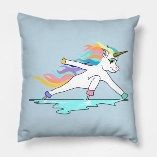 Cute fast ice skating unicorn in great inclined position Pillow