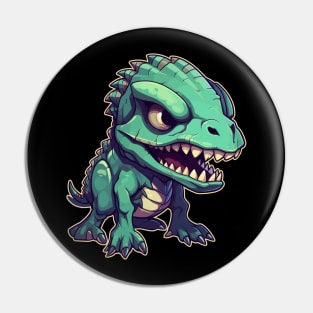 Sick Green Scary Chibi T-Rex Isometric Dinosaur Pin