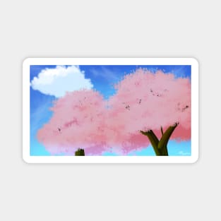 Pink Cherry Blossom Tree Scenery - Calm and Relaxing Anime Nature Painting Magnet