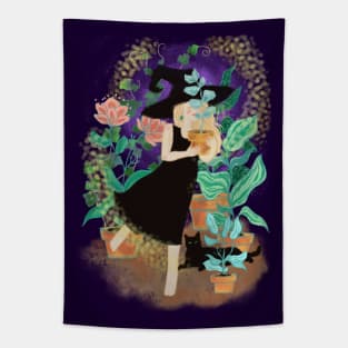 Witch with house plants Tapestry