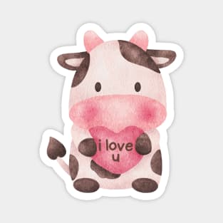I Love You Cute Cow Holding Heart Valentines Day Couple Gift Magnet