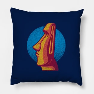 Distressed Retro Polynesian Moai - Easter Island, Rapa Nui Pillow