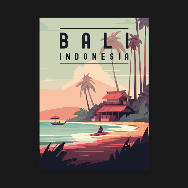 Retro Travel Poster About Bali, Indonesia by turtlestart
